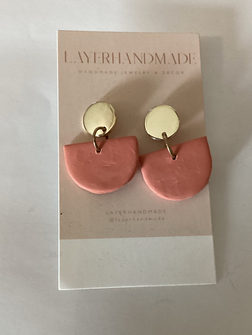 LayerHandmade Pink Clay Half-Moon Drop Earrings